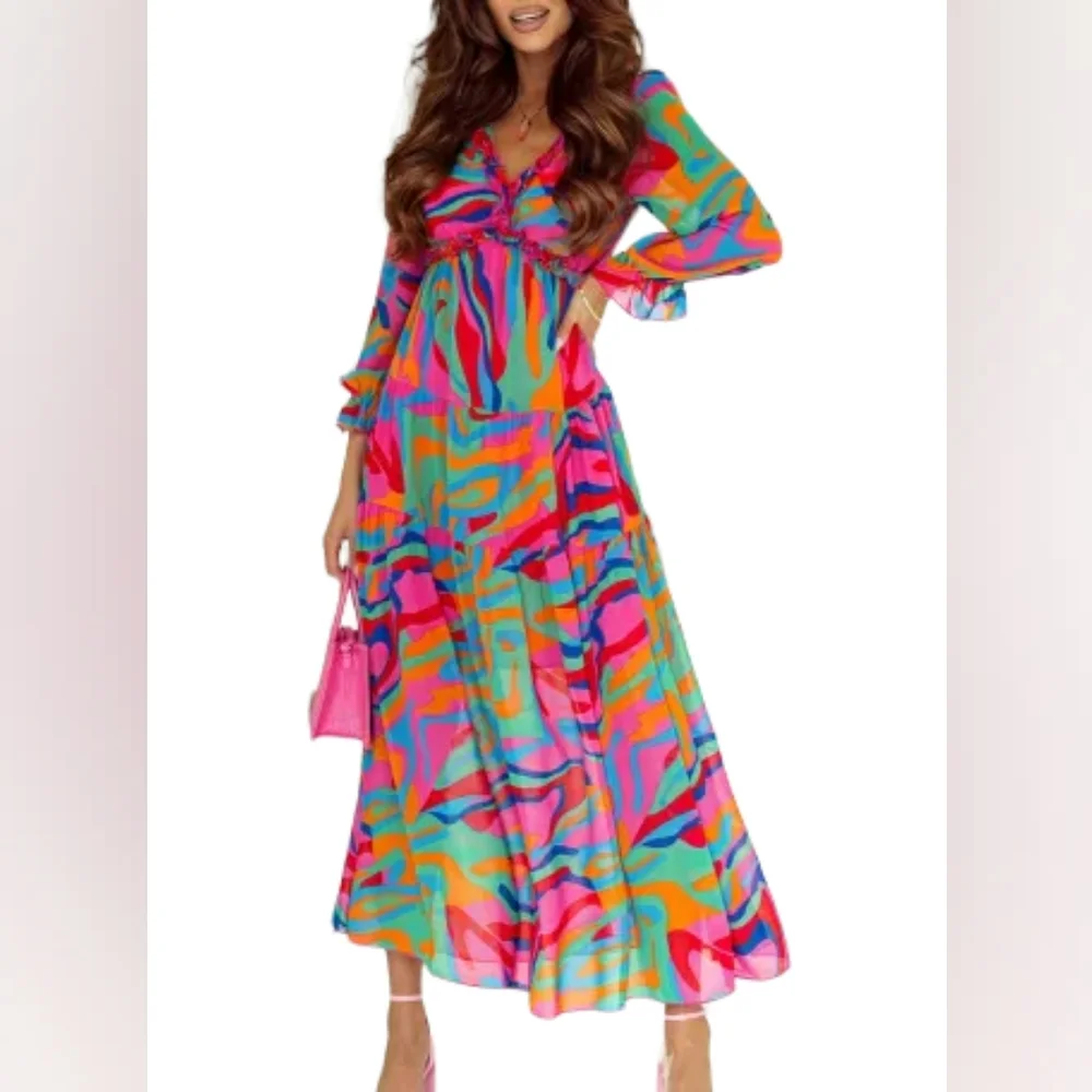 MULTICOLOR Ruffle Women's Tiered Maxi Dress - Picture 1 of 3
